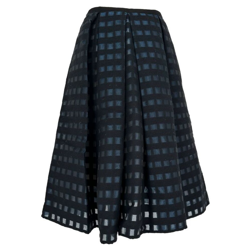 Erdem 2015 Ina Fil-Coupé Flared Skirt in Navy Blue Acrylic